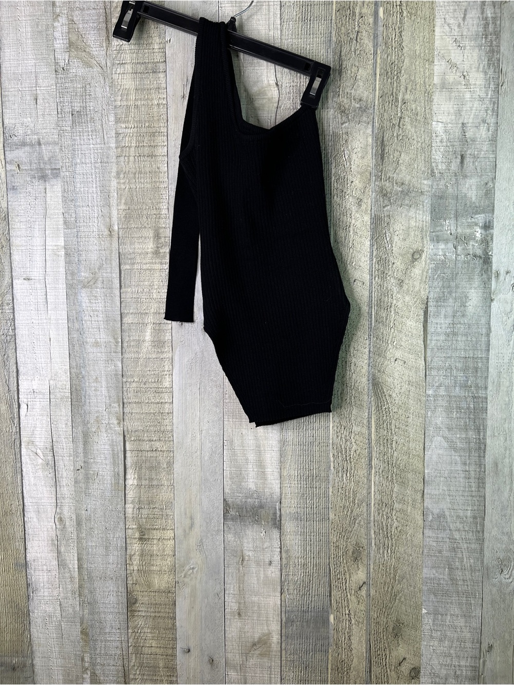 Commense Small One Shoulder Ribbed Knit Top Lightweight Black - Picture 2 of 3